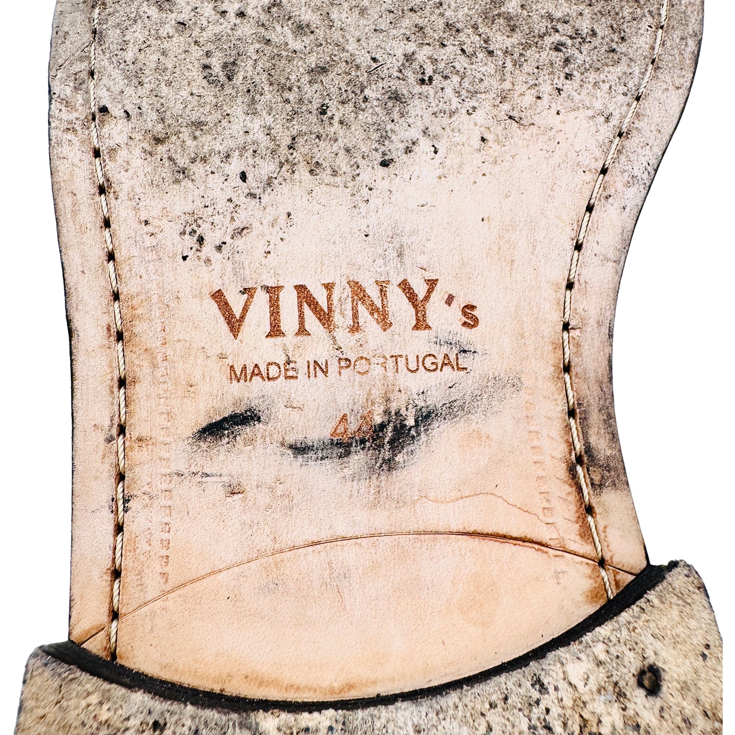 Outsole Embossing Closeup of Vinny's Townee Croc-Effect Penny Black Loafers (Size 44)