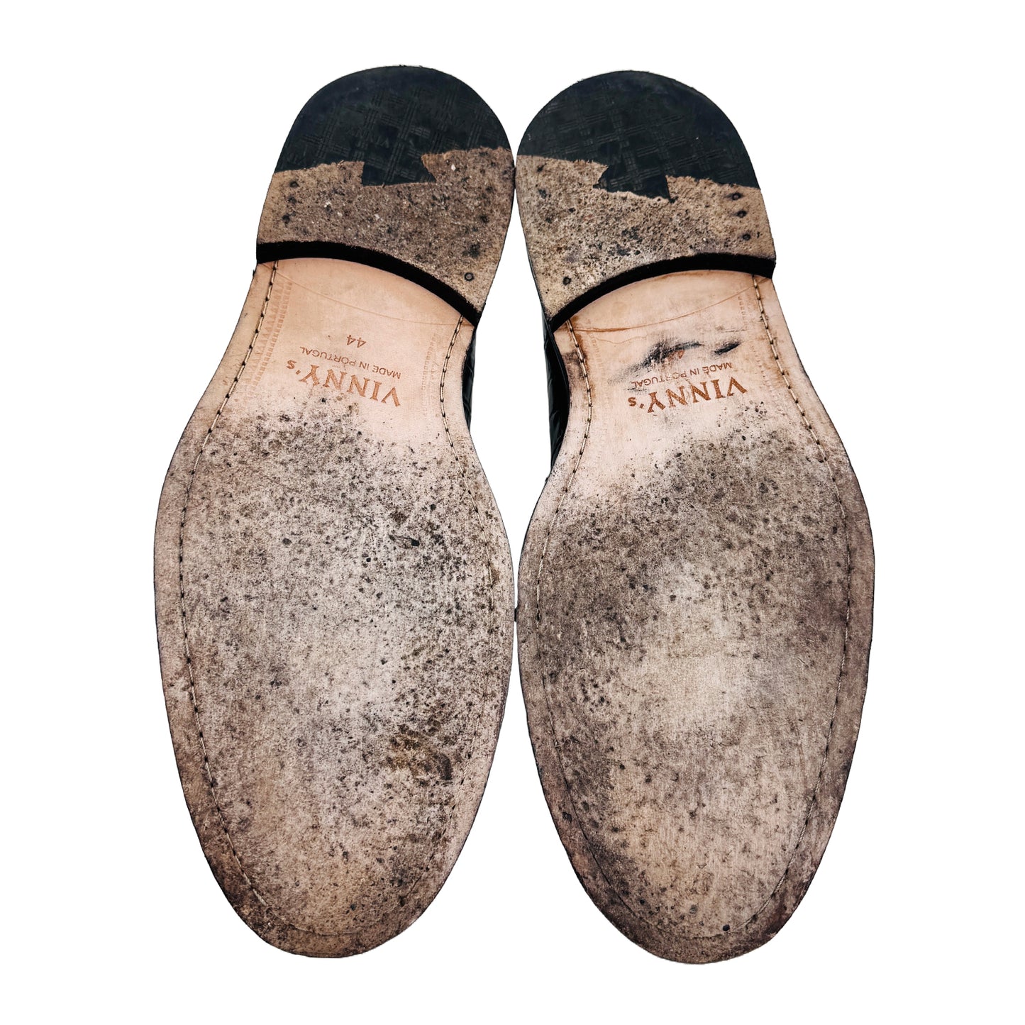 Outsole Image of Vinny's Townee Croc-Effect Penny Black Loafers (Size 44)