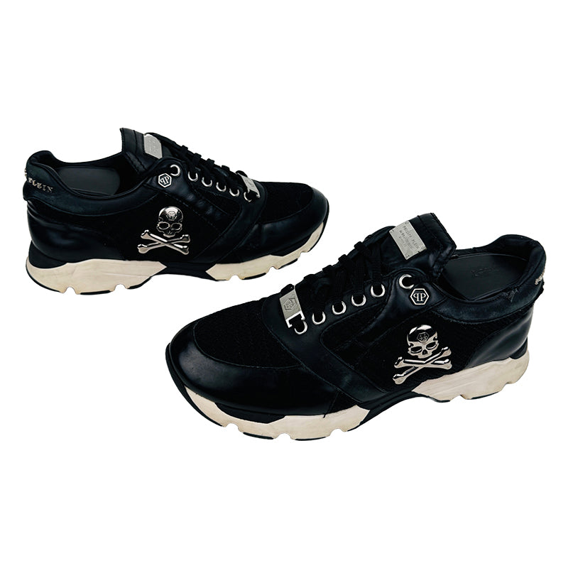 Philipp Plein Women’s Black Mesh Panel Skull Sneaker Shoes (Size 38)