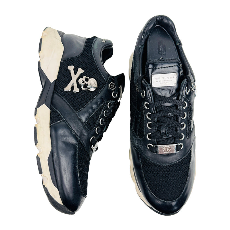 Philipp Plein Women’s Black Mesh Panel Skull Sneaker Shoes (Size 38)