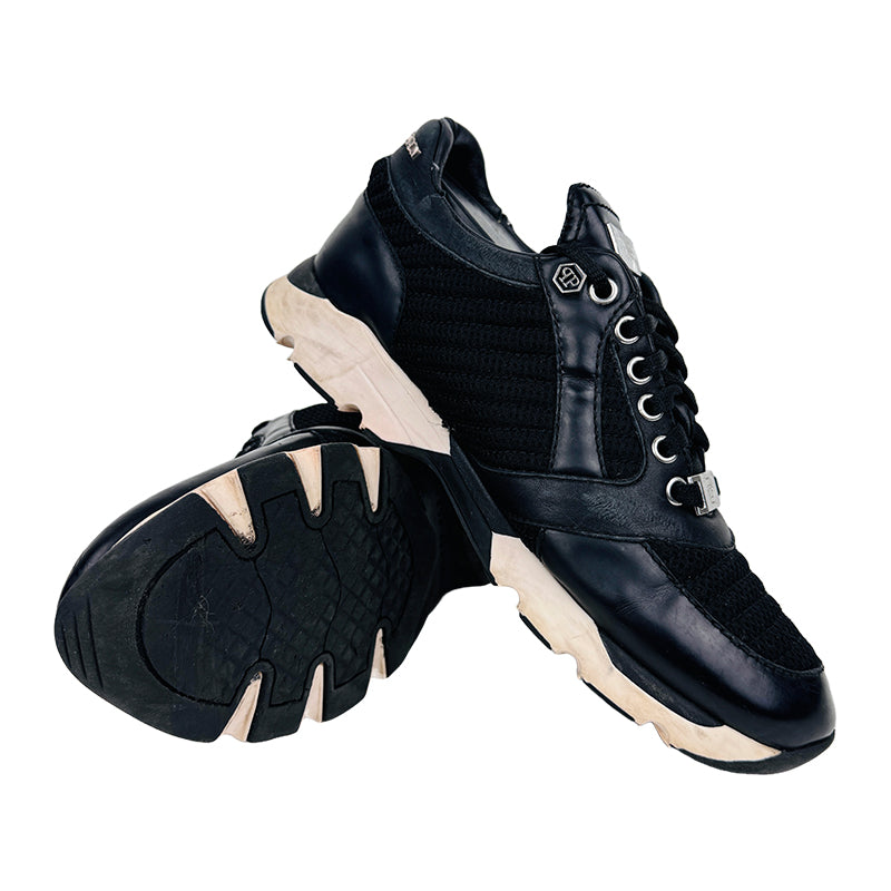 Philipp Plein Women’s Black Mesh Panel Skull Sneaker Shoes (Size 38)