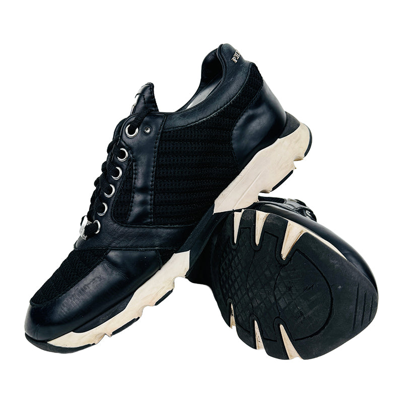 Philipp Plein Women’s Black Mesh Panel Skull Sneaker Shoes (Size 38)