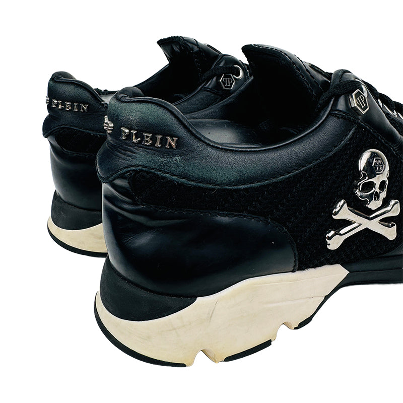 Philipp Plein Women’s Black Mesh Panel Skull Sneaker Shoes (Size 38)