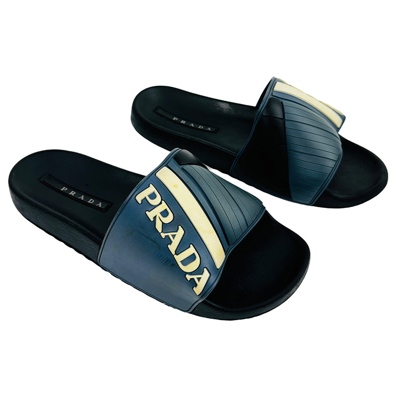 Prada Men's Blue Black (Size11) Slides