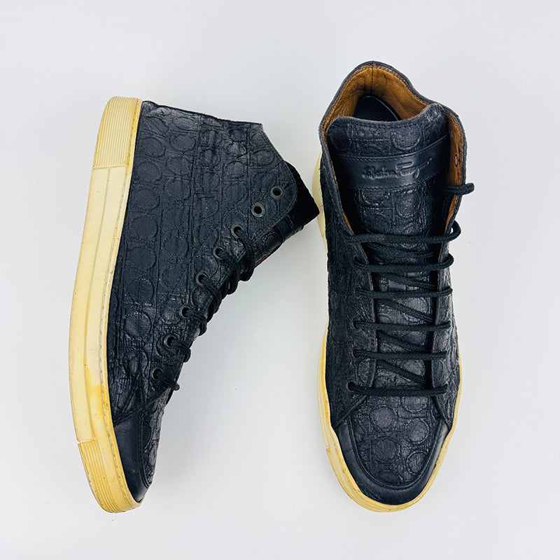Salvatore Ferragamo Crocodile High Ankle Black Sneaker Shoes (Size 42/42.5)