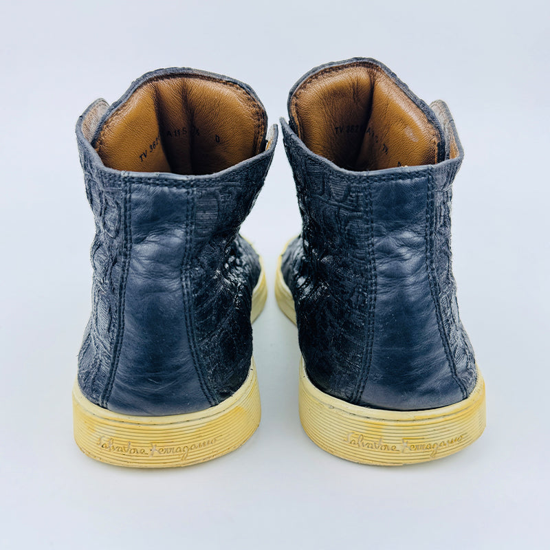 Salvatore Ferragamo Crocodile High Ankle Black Sneaker Shoes (Size 42/42.5)