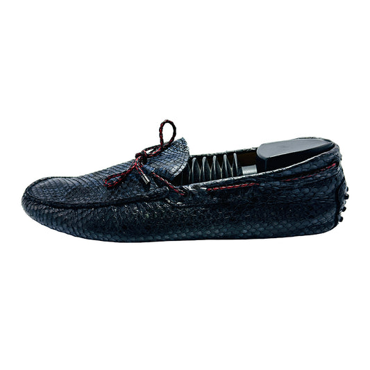 Tods Navy Blue Crocodile Leather Loafer Shoes