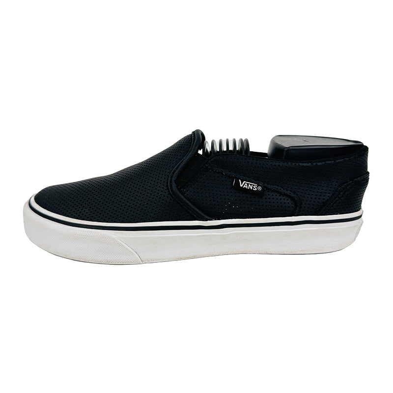Vans Women's Asher Perforated Casual Slip-On Black Leather Shoes (Size 37)