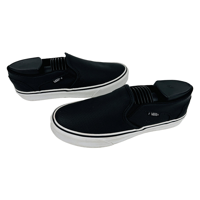 Vans Women's Asher Perforated Casual Slip-On Black Leather Shoes (Size 37)