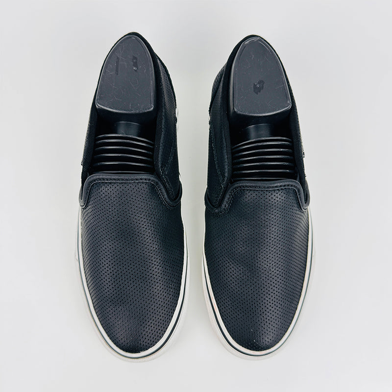 Vans Women's Asher Perforated Casual Slip-On Black Leather Shoes (Size 37)