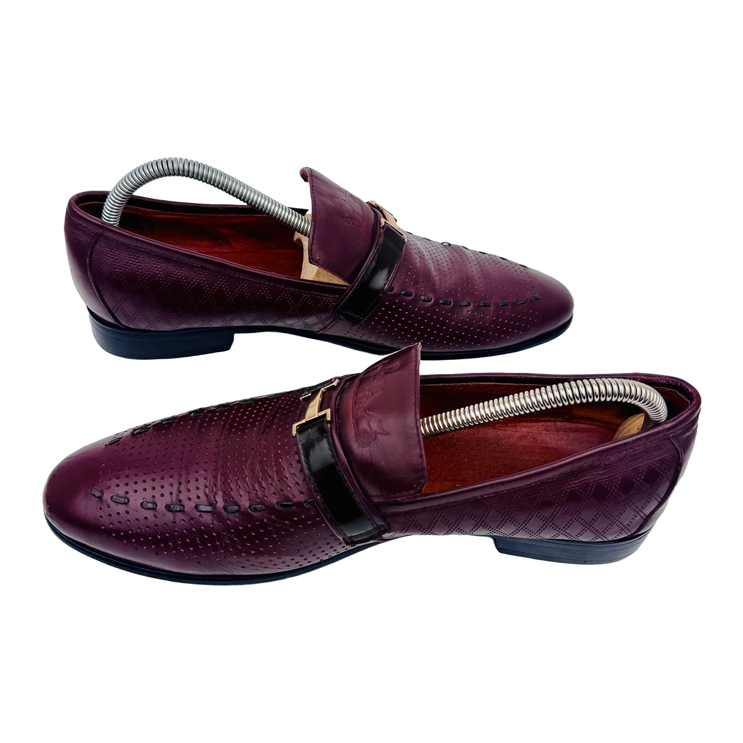 Hermes Burgundy Dotted Leather Loafer Shoes (Size 42/42.5)