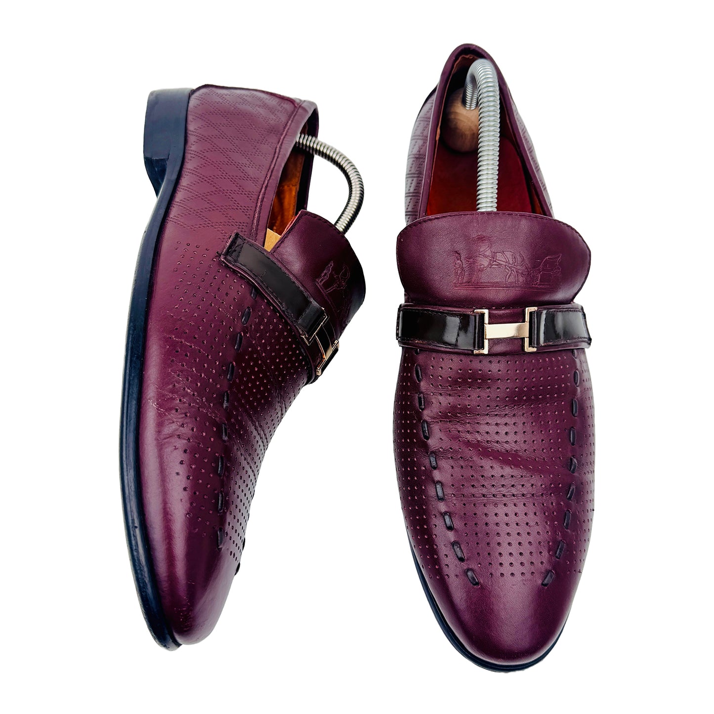 Hermes Burgundy Dotted Leather Loafer Shoes (Size 42/42.5)