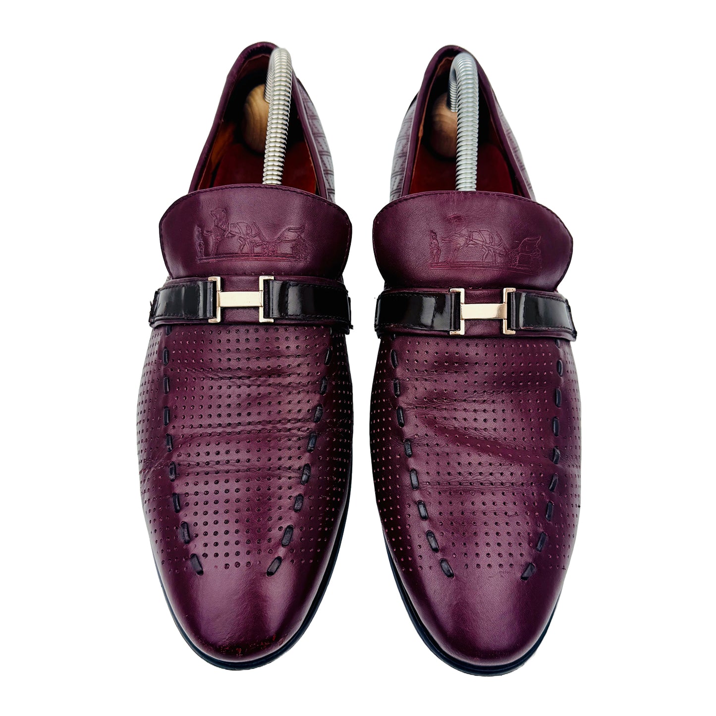 Hermes Burgundy Dotted Leather Loafer Shoes (Size 42/42.5)