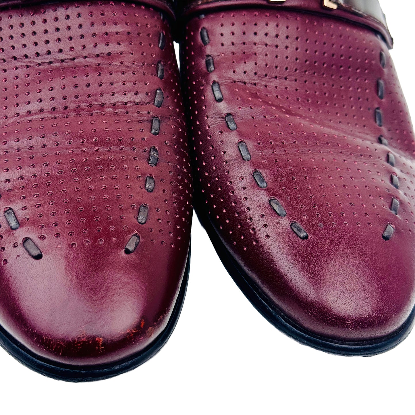 Hermes Burgundy Dotted Leather Loafer Shoes (Size 42/42.5)