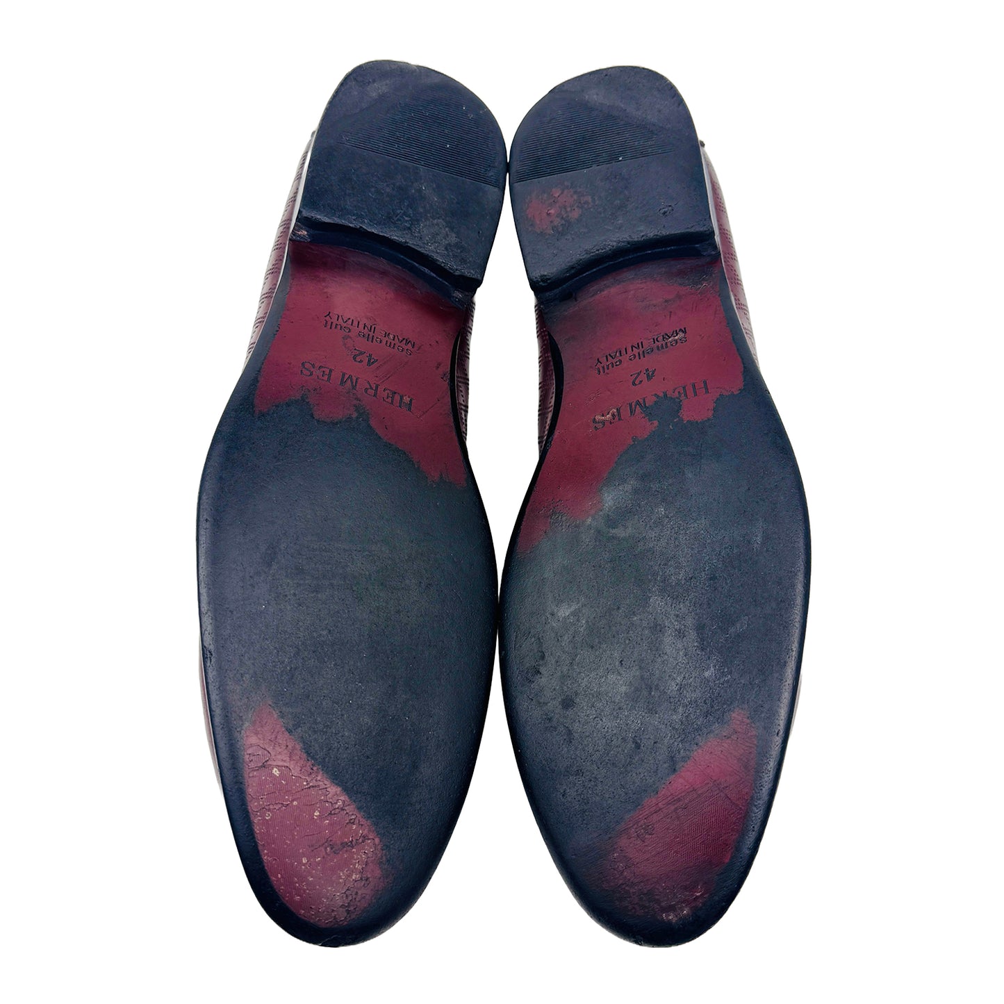 Hermes Burgundy Dotted Leather Loafer Shoes (Size 42/42.5)