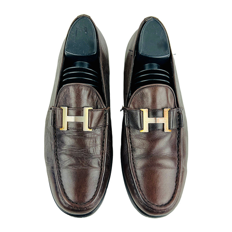 Hermes Men's Consistence H Logo Brown Loafer Shoes (Size 42/42.5)