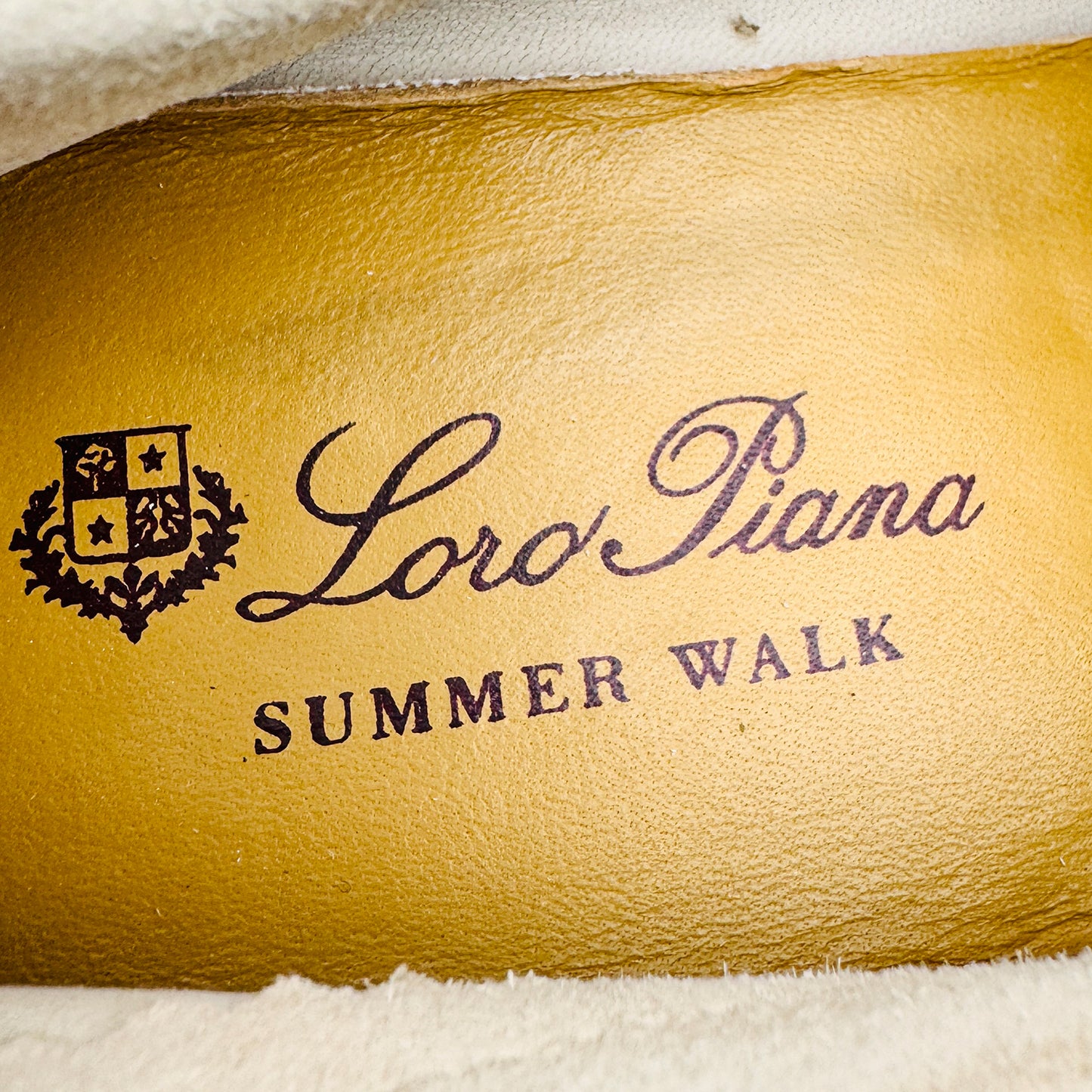 inside sole printing of Loro Piana Summer Charms Walk Light Gray Loafers (Size 42)