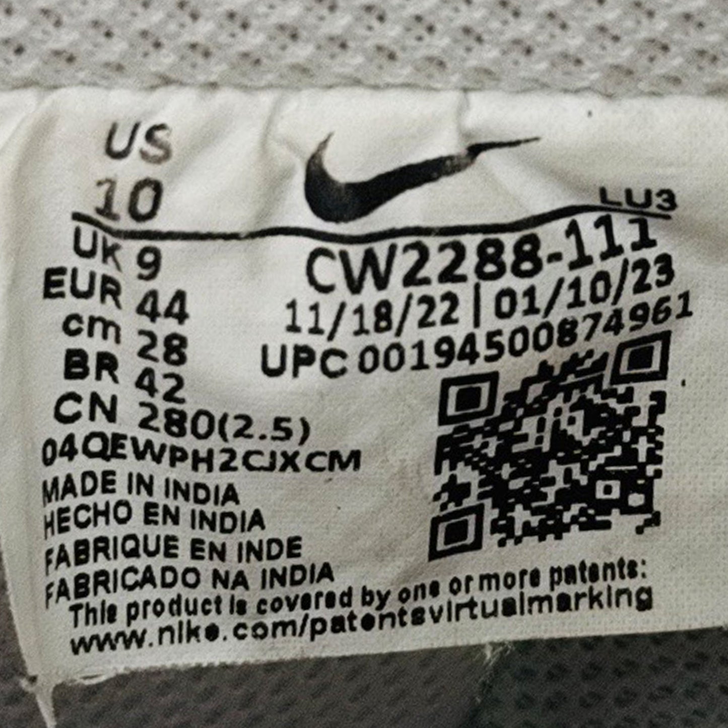 Nike Air Force 1 '07 White Shoes (Size 44/44.5) - CW2288-111