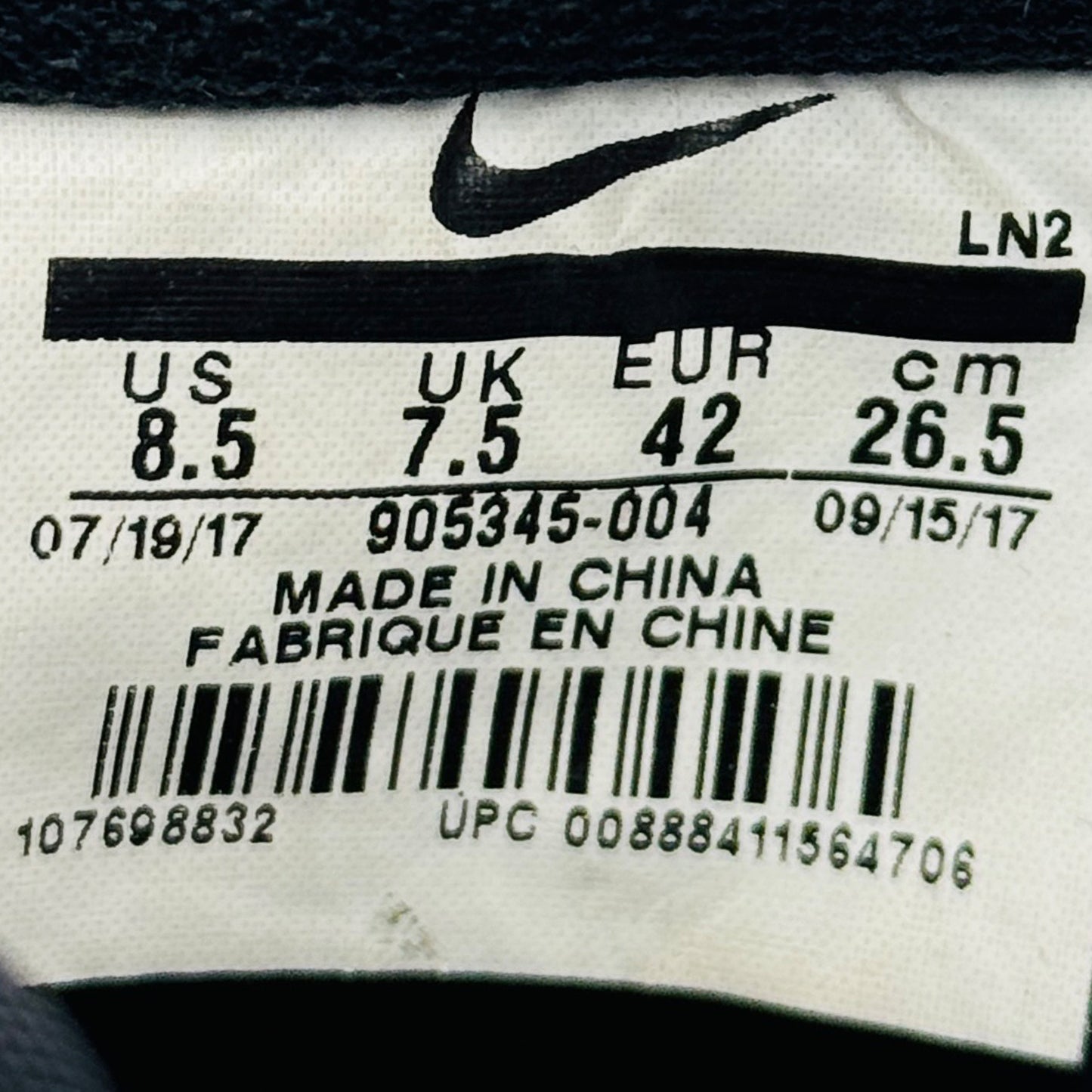 Nike Air Force 1 Low Black White Shoes (Size 42) - 905345-004