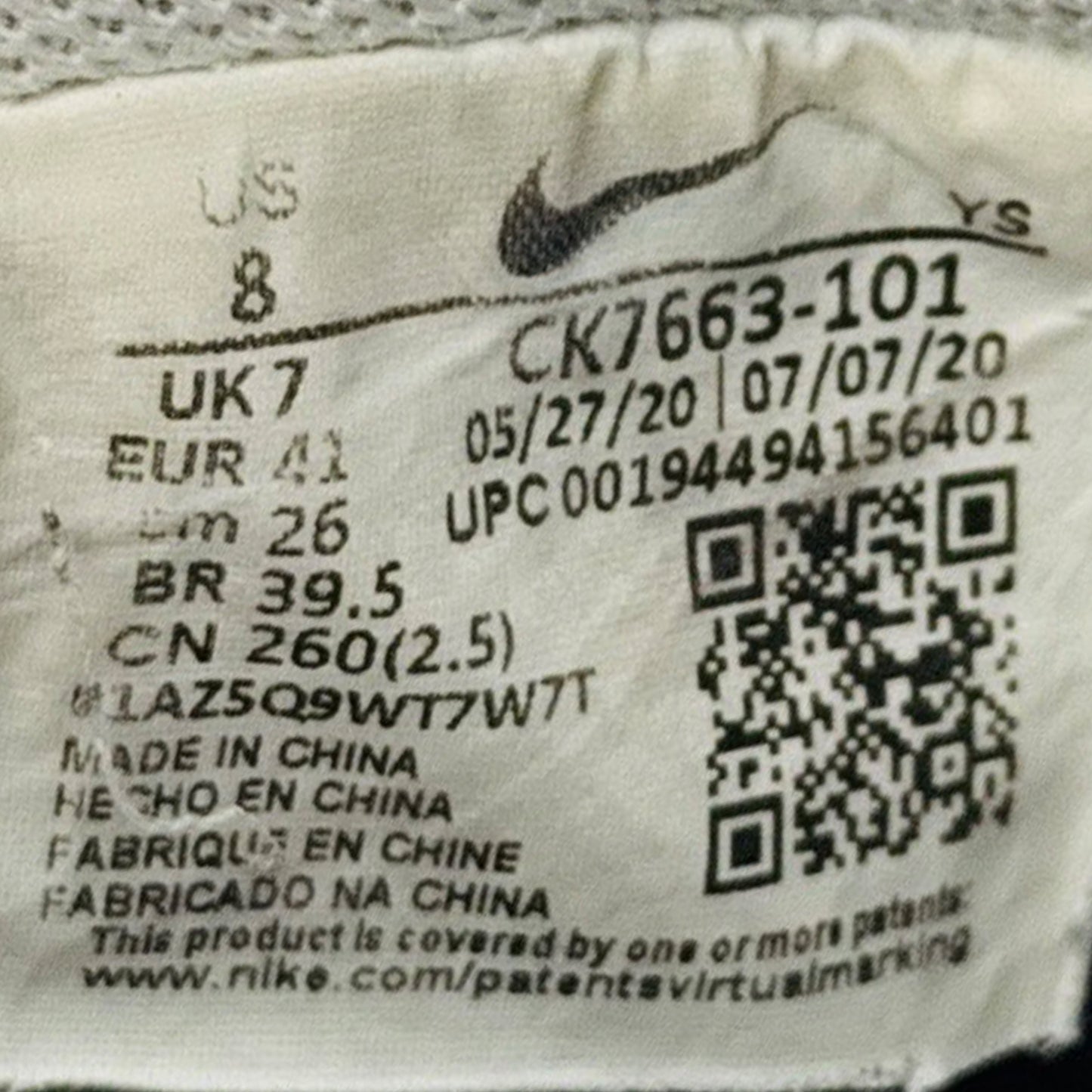 Nike Air Force 1 Low White Black Shoes (Size 41/41.5) - CK7663-101