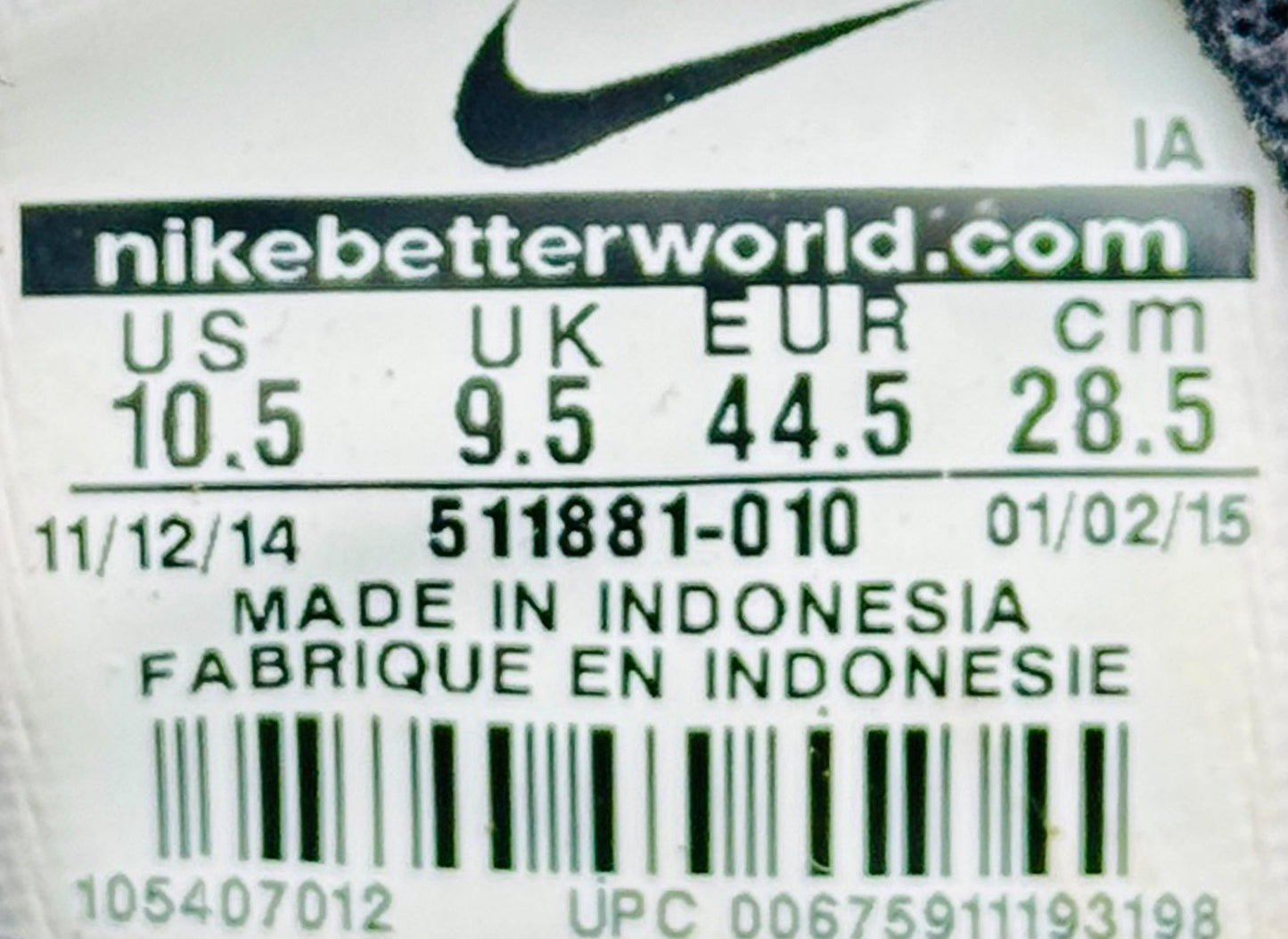 Nike Men's Roshe Run Shoes (Size 44.5) - 511881-010