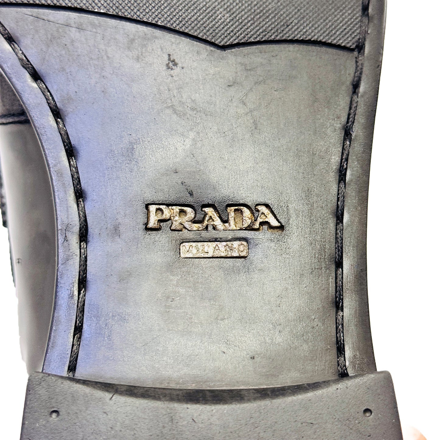 Prada Men's Black Brushed Leather Loafer Shoes (Size 41/41.5)