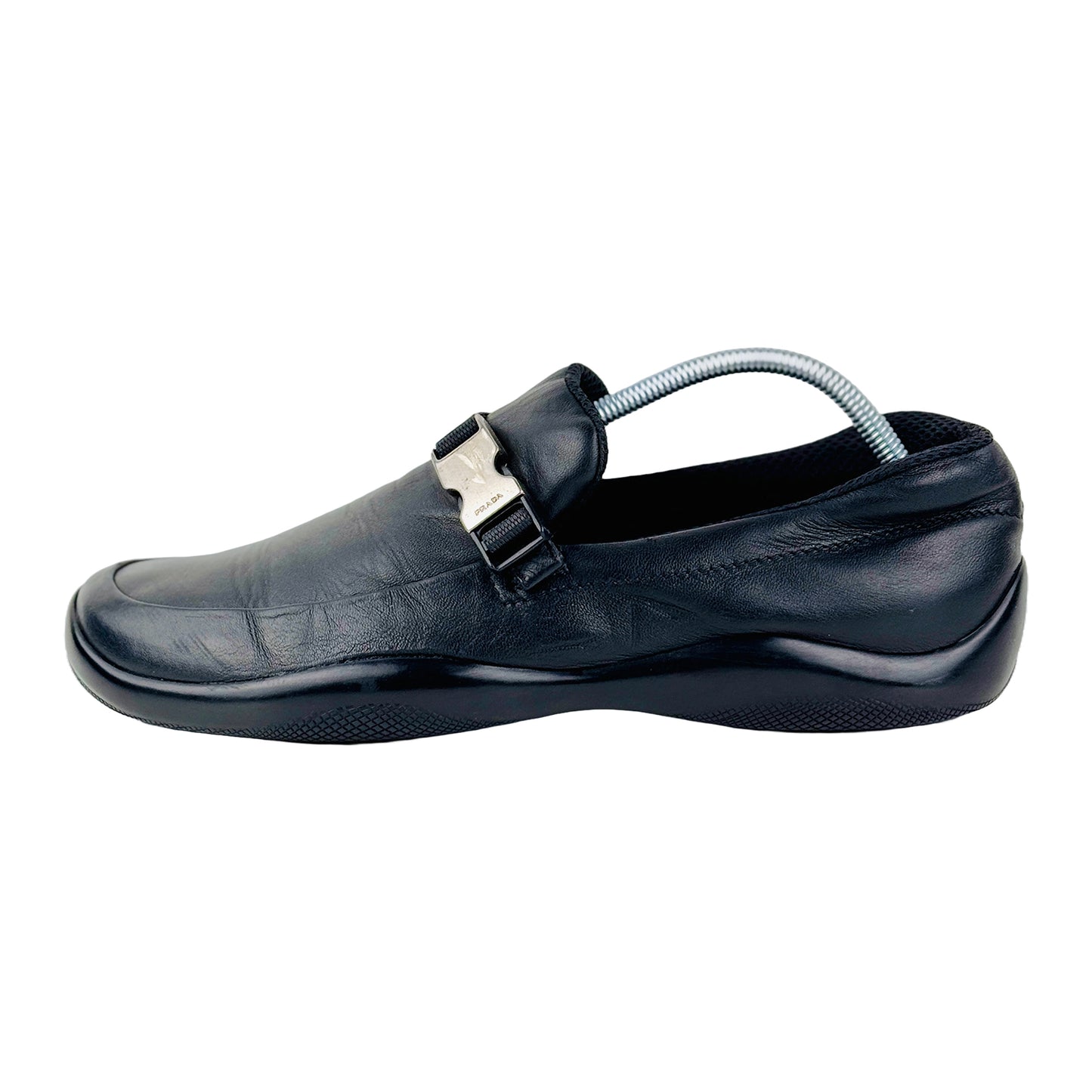 Prada Men's Buckle Detail Black Leather Loafer Shoes (Size 42.5/43)