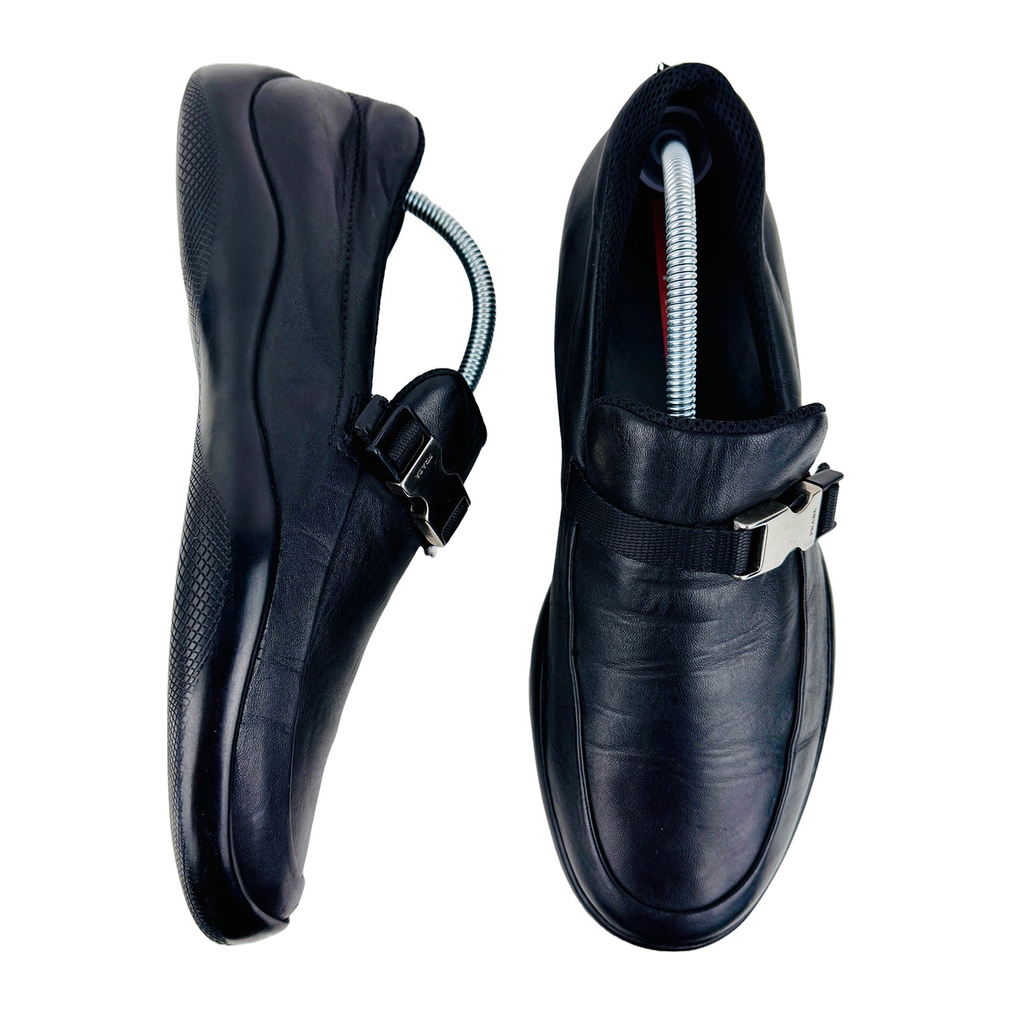 Prada Men's Buckle Detail Black Leather Loafer Shoes (Size 42.5/43)
