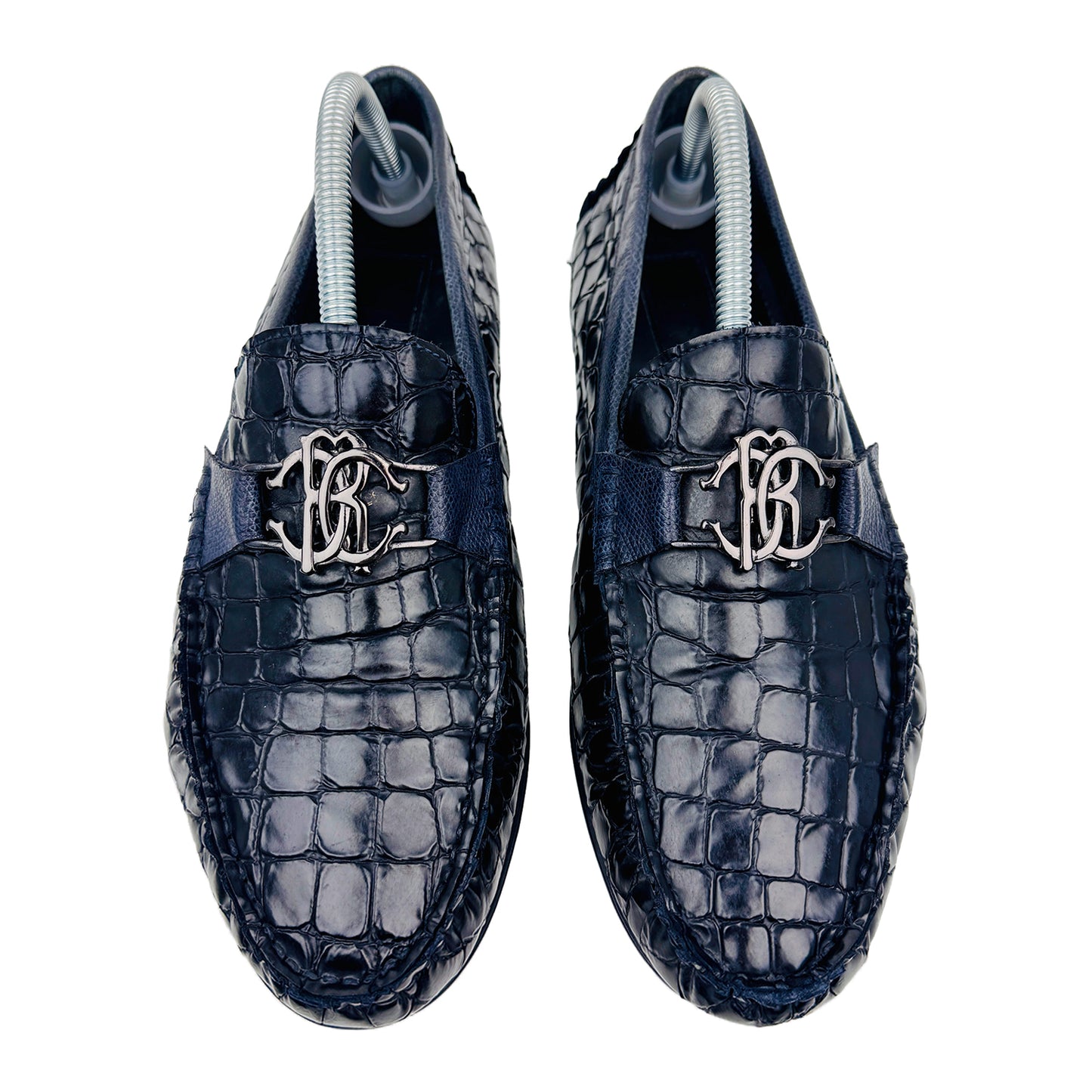 Roberto Cavalli Crocodile Effect Black Leather Loafers (Size 42)