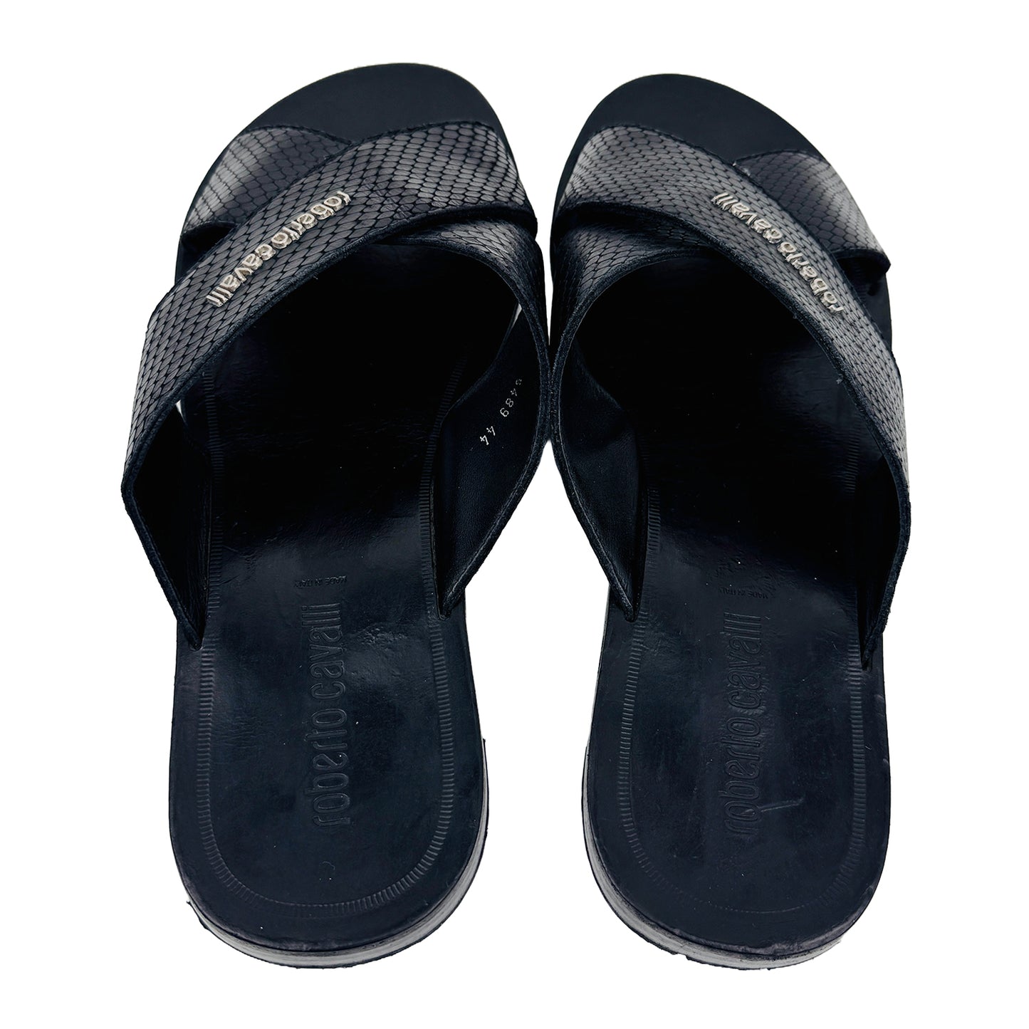 Roberto Cavalli Snake-Embossed Crossband Slippers (Size 43.5/44) - 5489