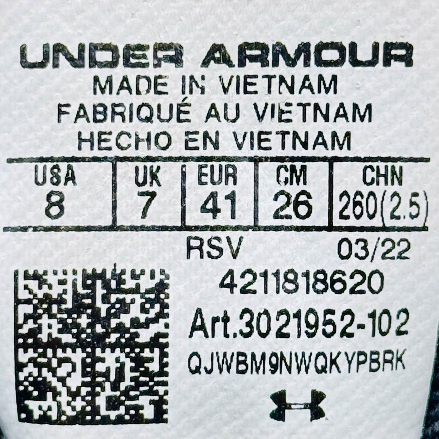 Under Armour Charged Assert 8 Shoes (Size 41) - 3021952-102