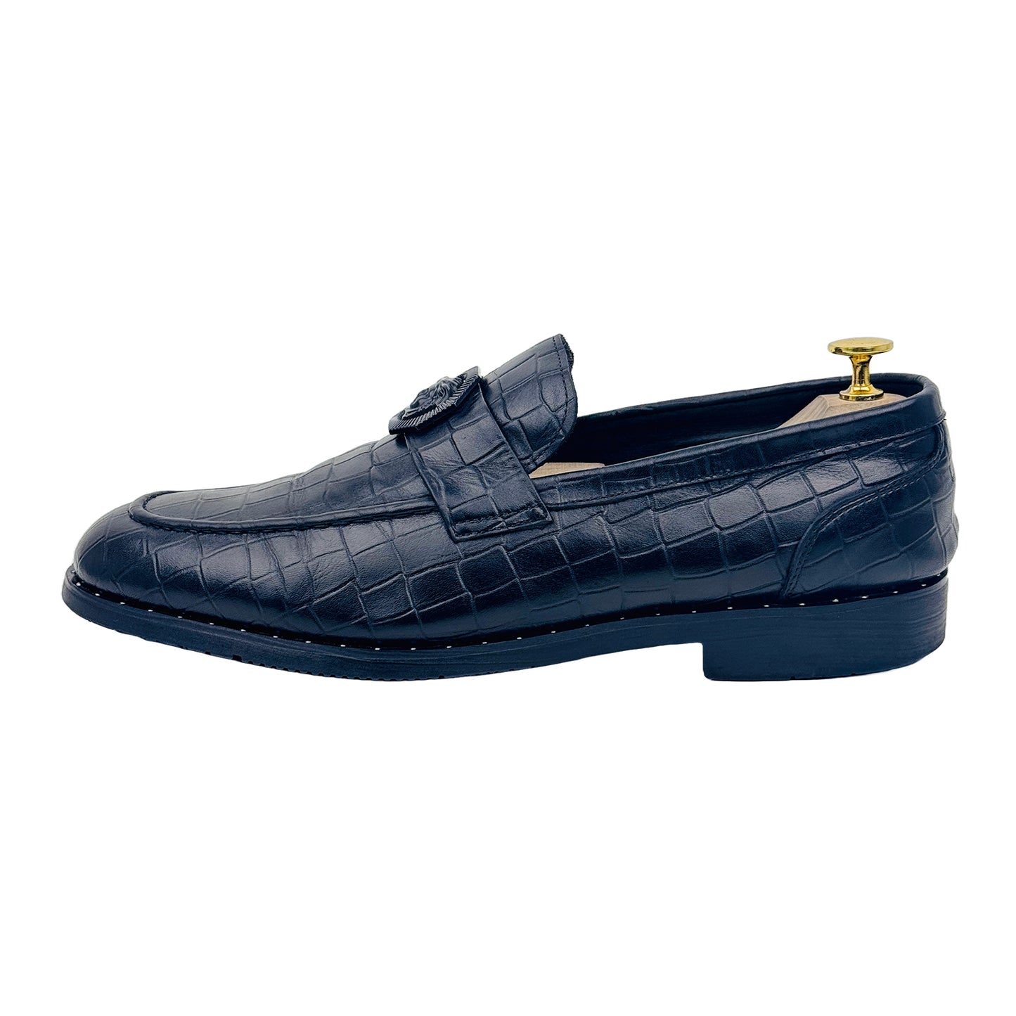 Versace Crocodile Black Leather Loafer Shoes (Size 43.5/44)