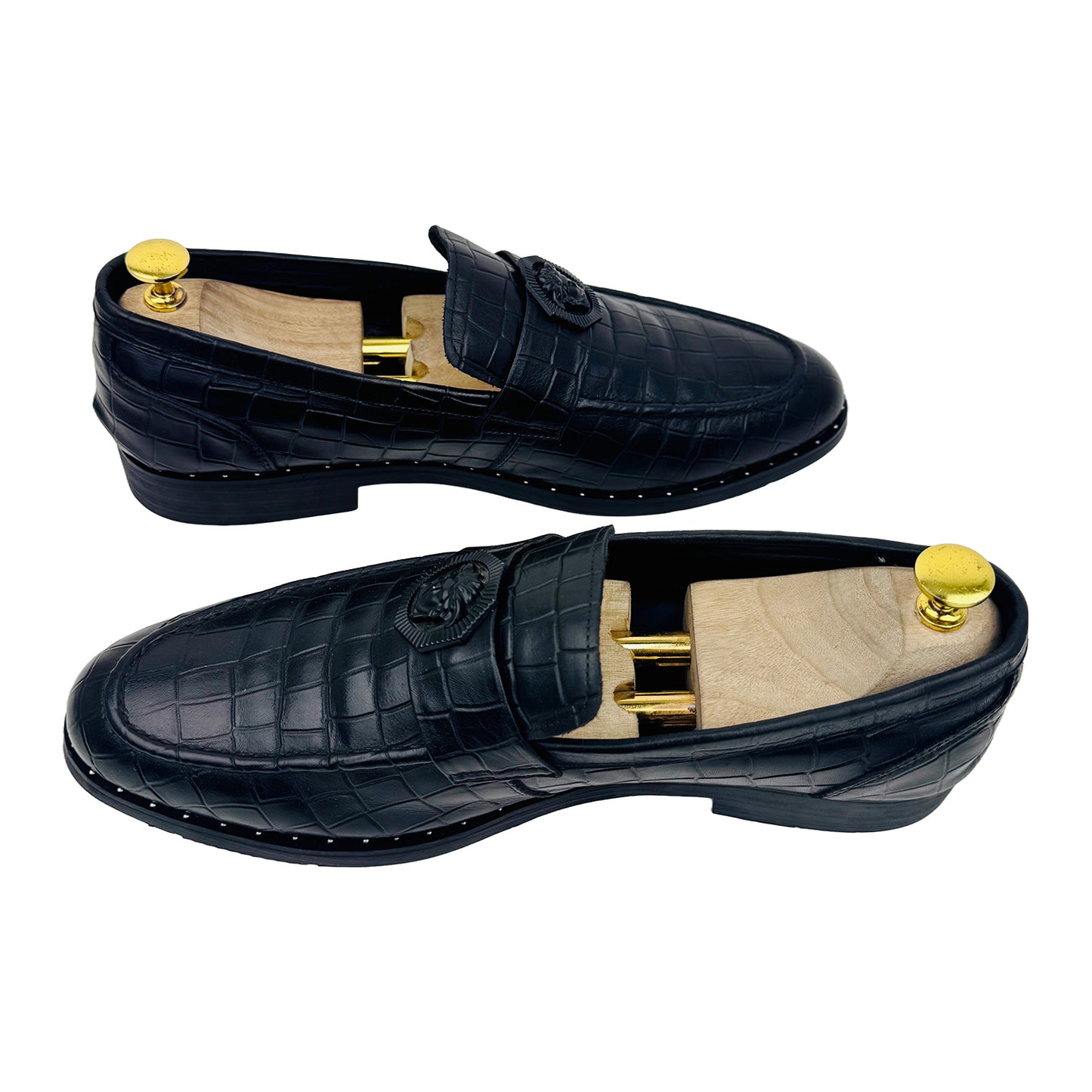 Versace Crocodile Black Leather Loafer Shoes (Size 43.5/44)
