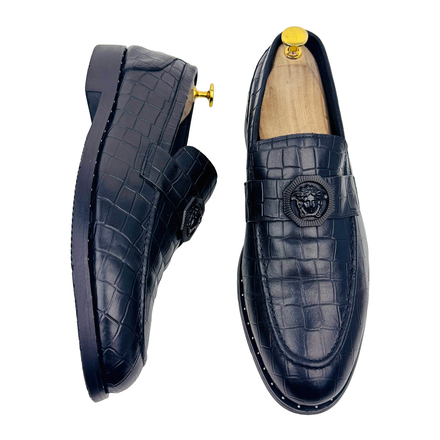 Versace Crocodile Black Leather Loafer Shoes (Size 43.5/44)