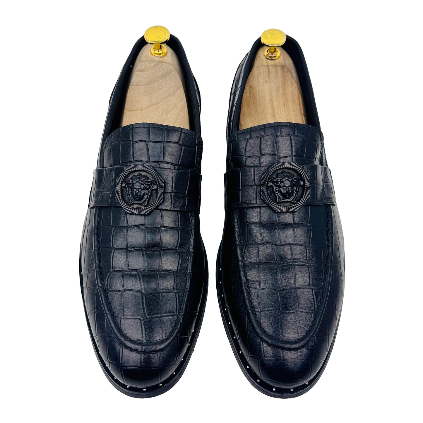Versace Crocodile Black Leather Loafer Shoes (Size 43.5/44)