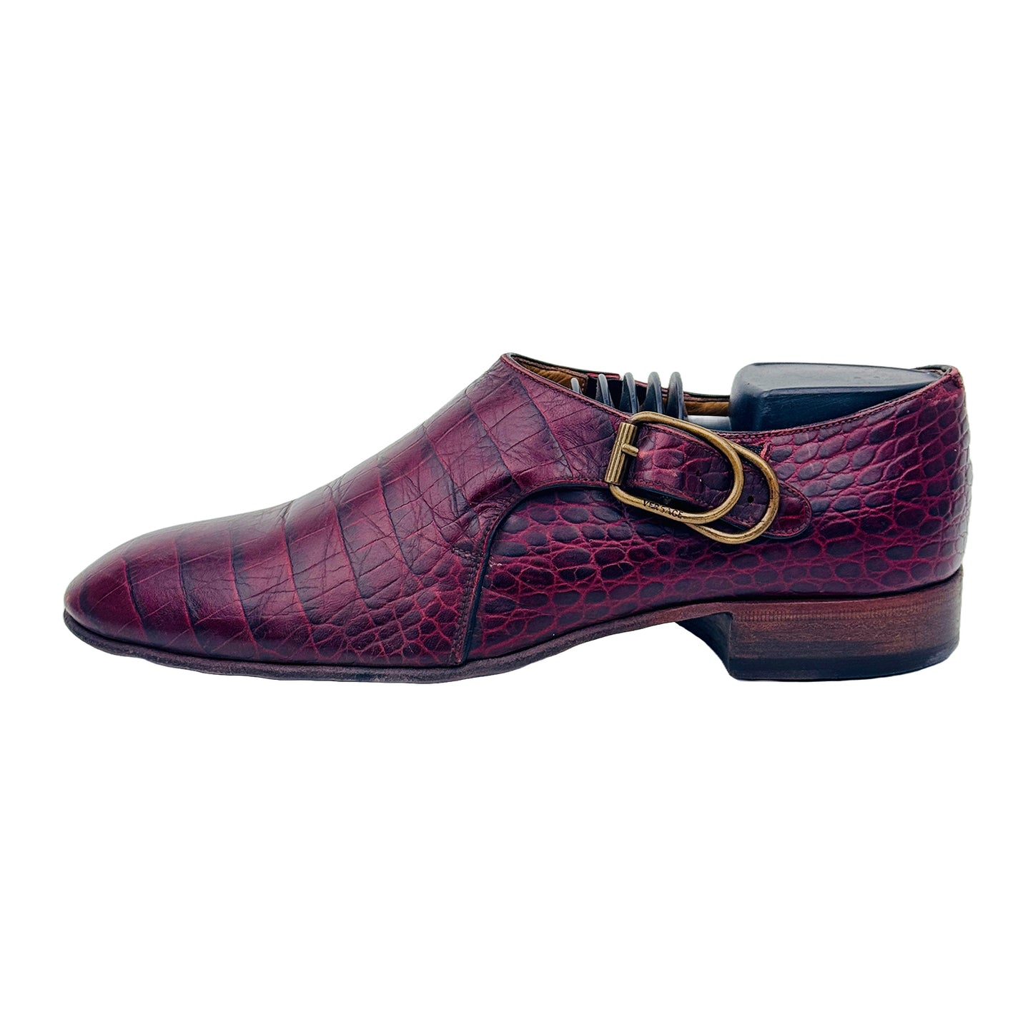 Versace Crocodile Leather Burgundy Loafer Shoes (Size 40.5/41)