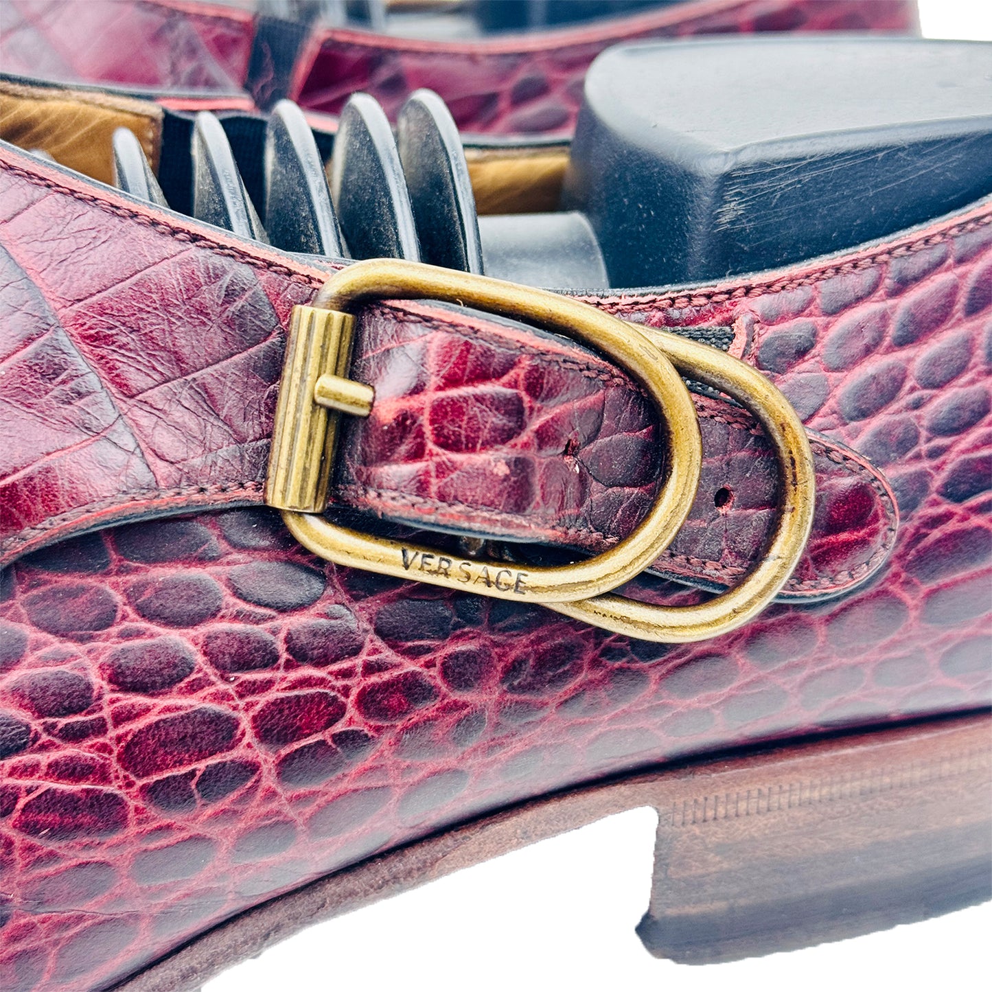 Versace Crocodile Leather Burgundy Loafer Shoes (Size 40.5/41)