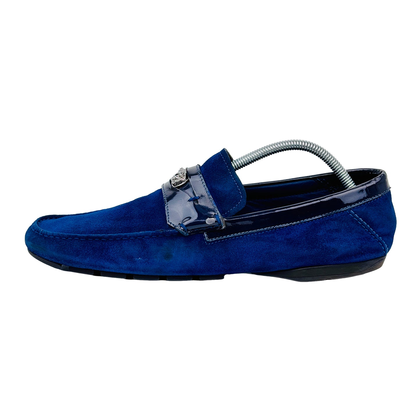 Versace Driver Wsilvertone Medusa Head Blue Shoes (Size 44)