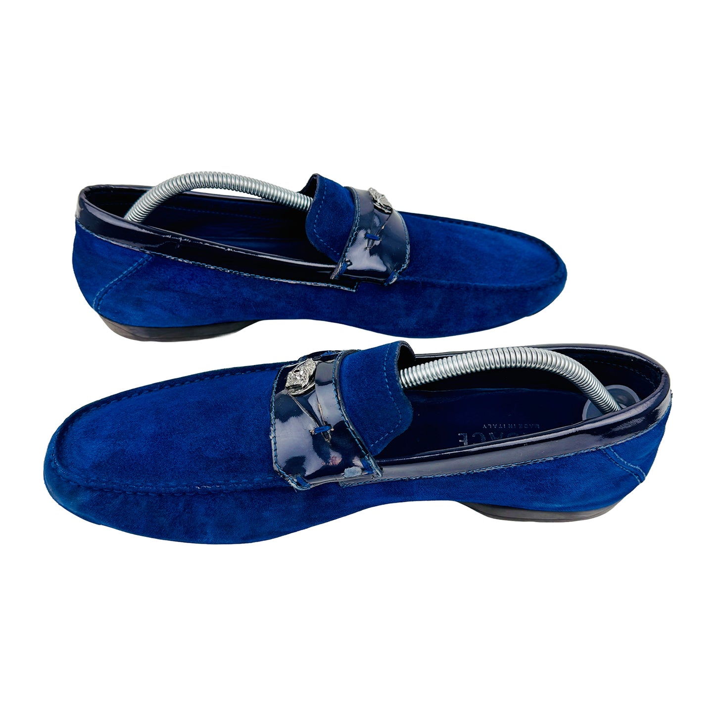 Versace Driver Wsilvertone Medusa Head Blue Shoes (Size 44)