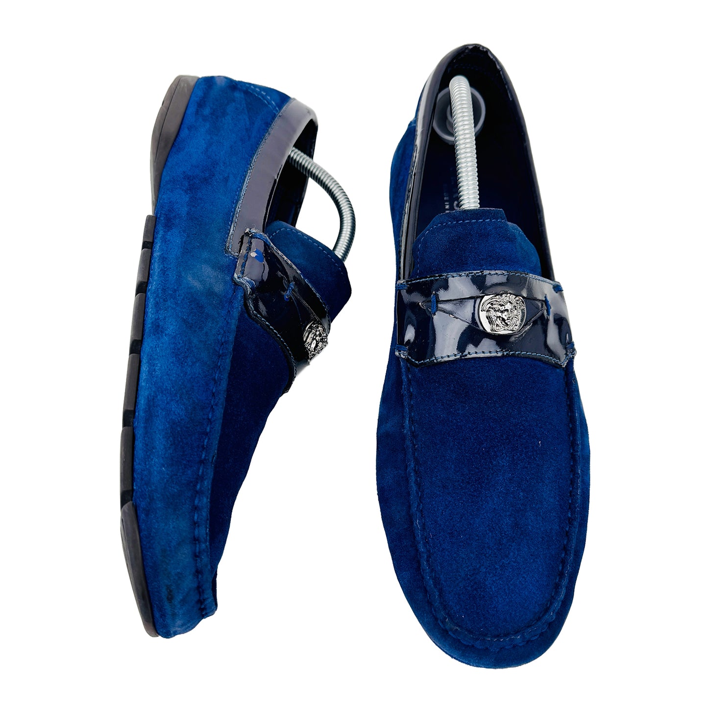 Versace Driver Wsilvertone Medusa Head Blue Shoes (Size 44)