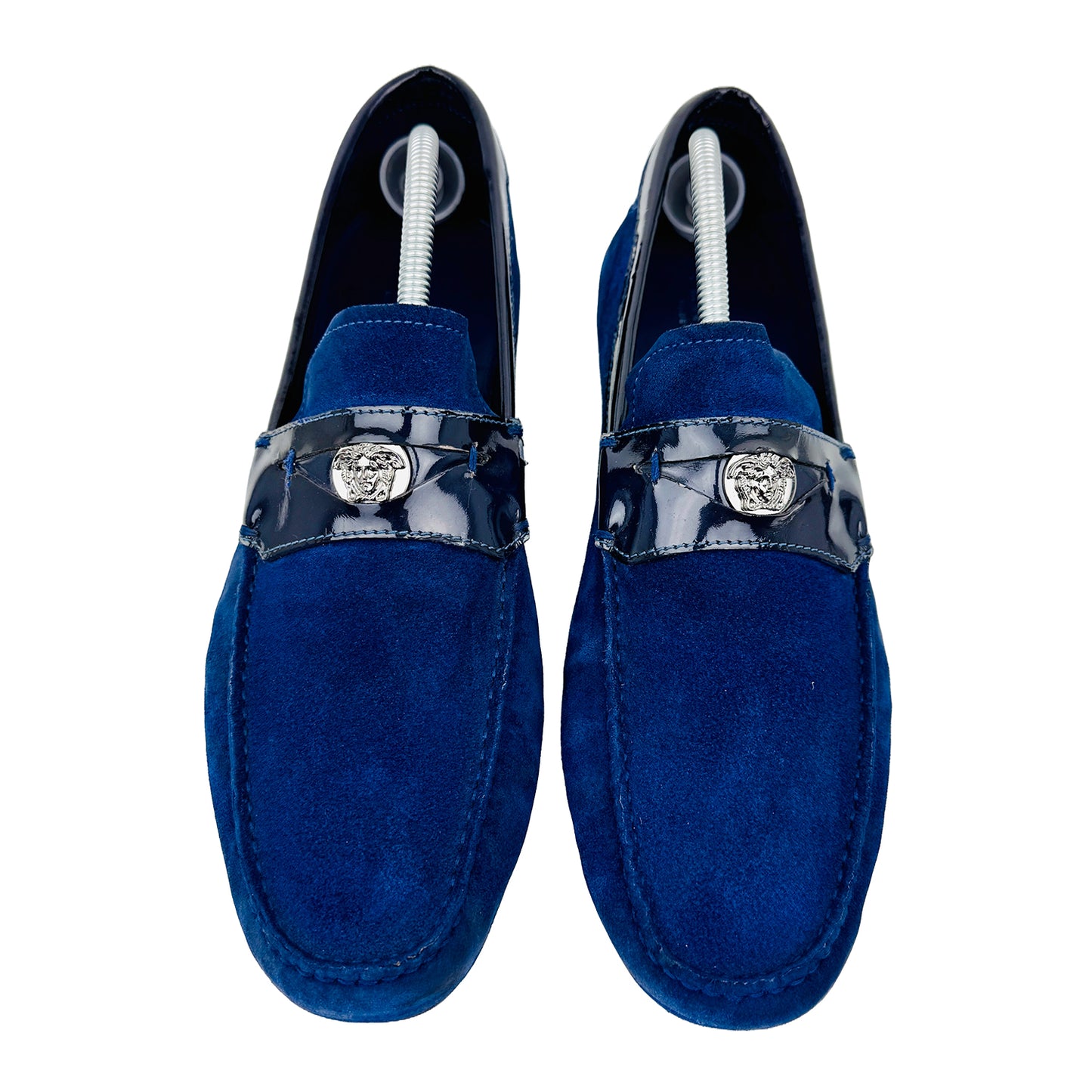 Versace Driver Wsilvertone Medusa Head Blue Shoes (Size 44)
