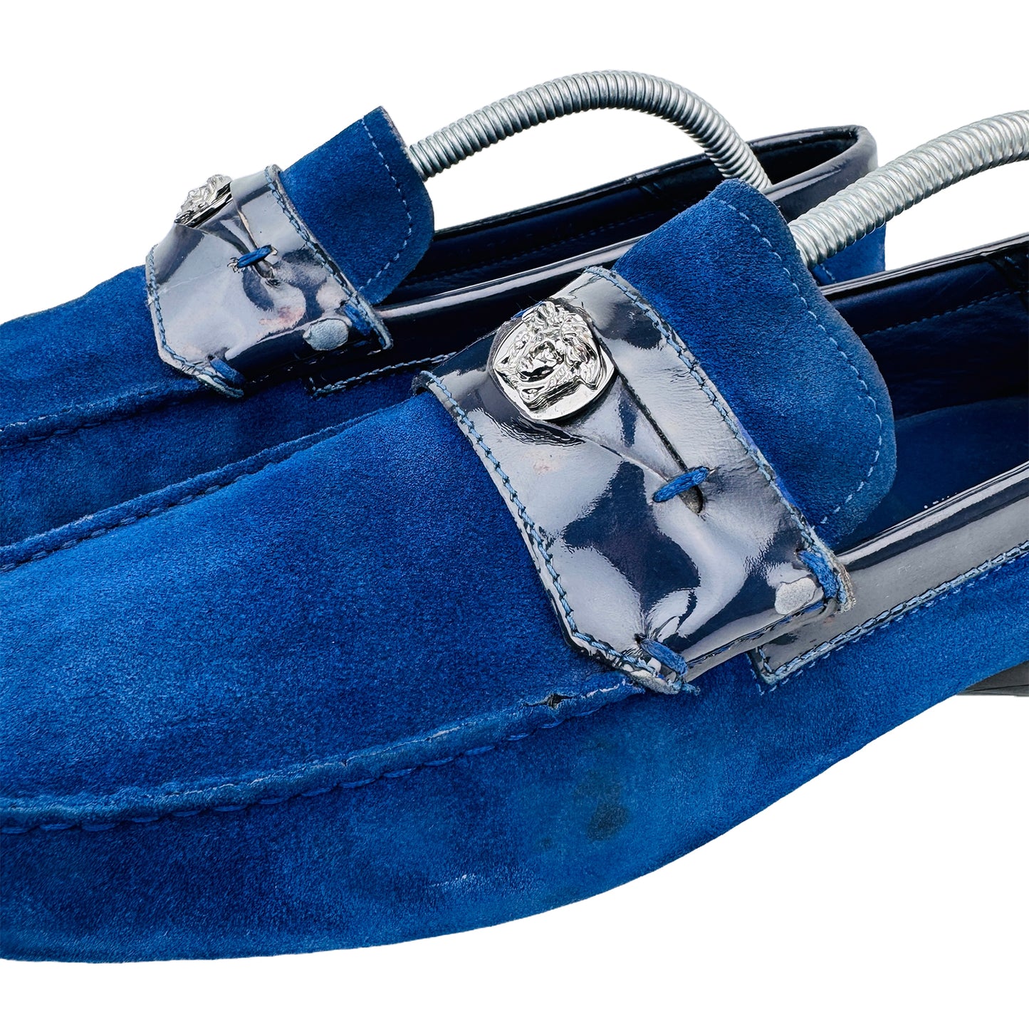 Versace Driver Wsilvertone Medusa Head Blue Shoes (Size 44)