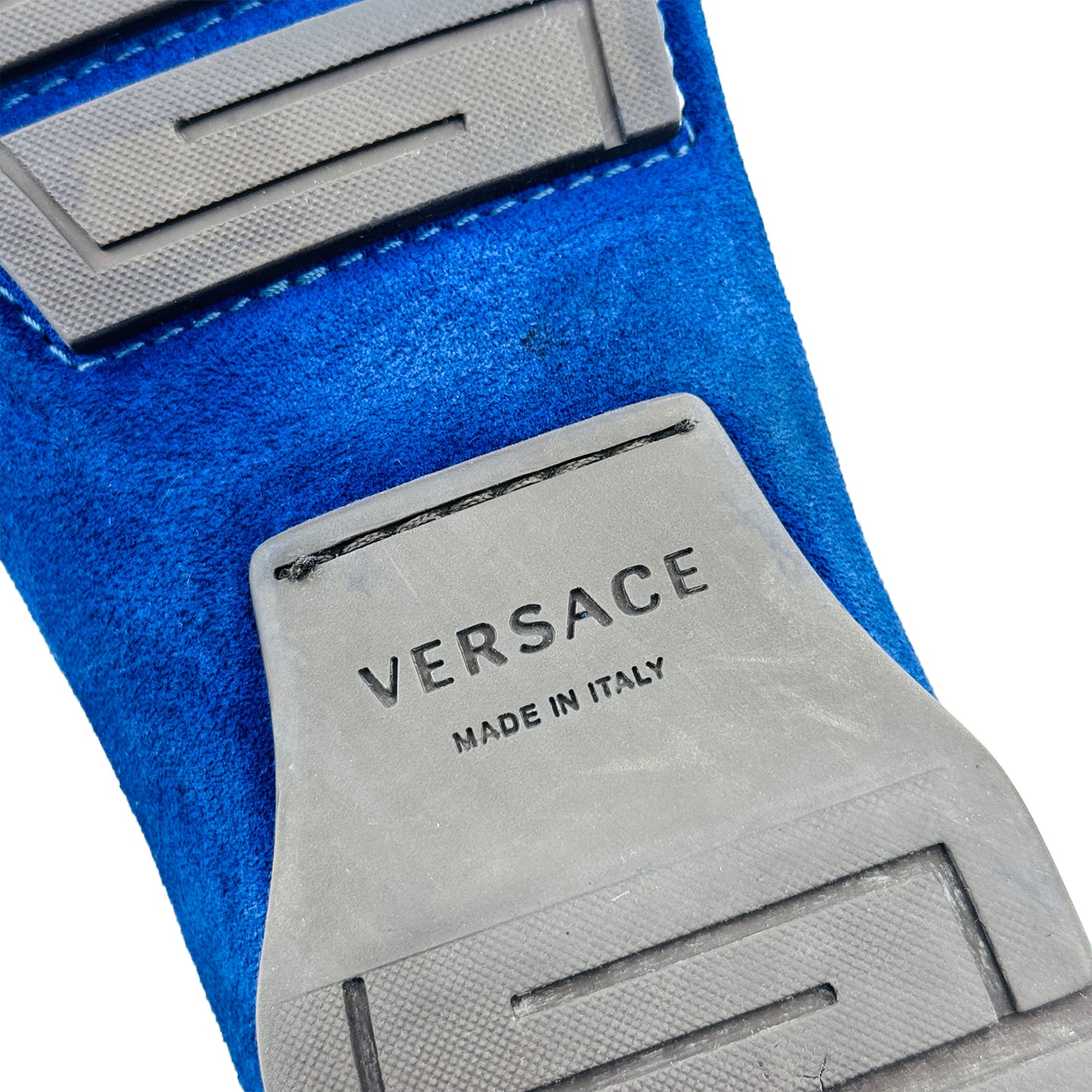 Versace Driver Wsilvertone Medusa Head Blue Shoes (Size 44)