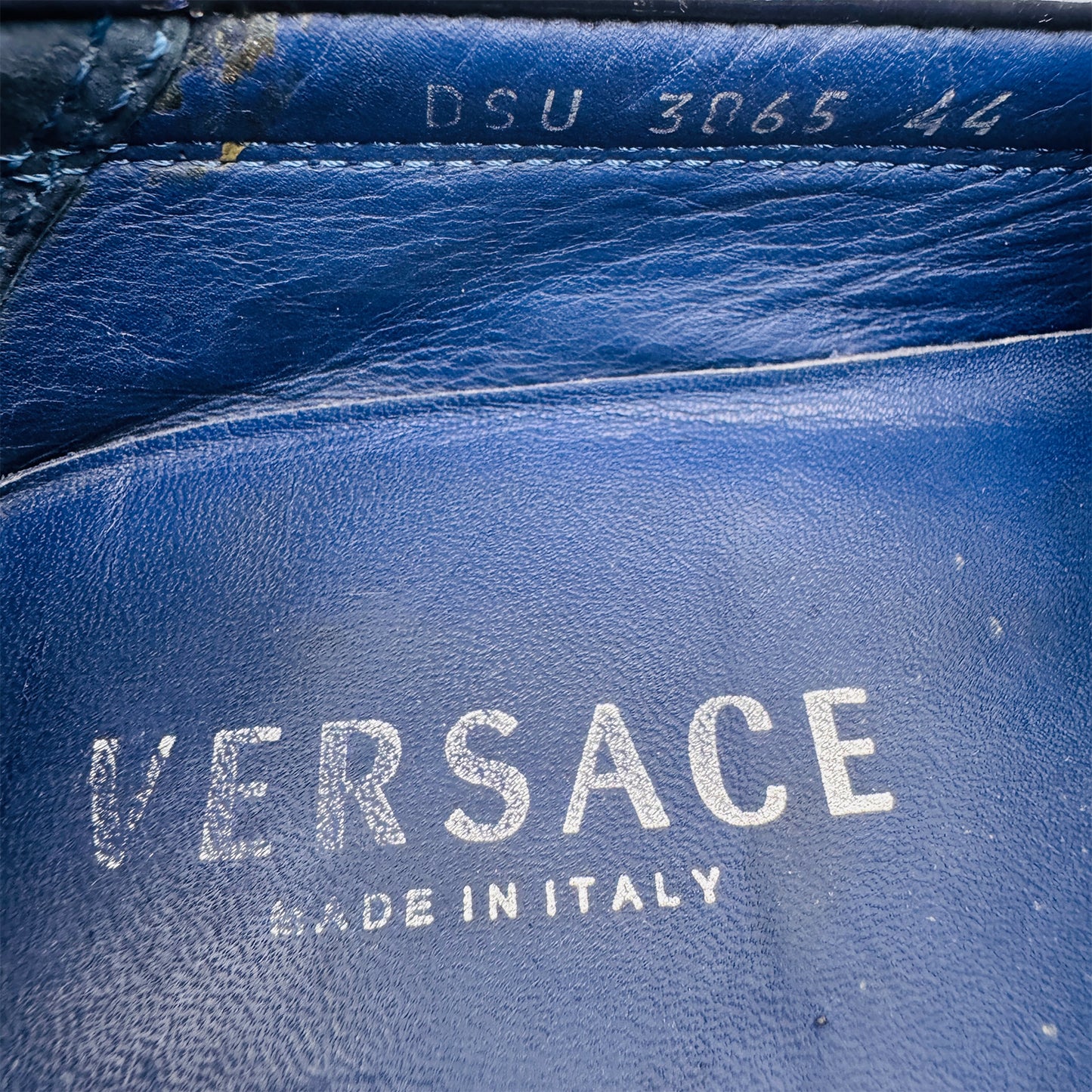 Versace Driver Wsilvertone Medusa Head Blue Shoes (Size 44)