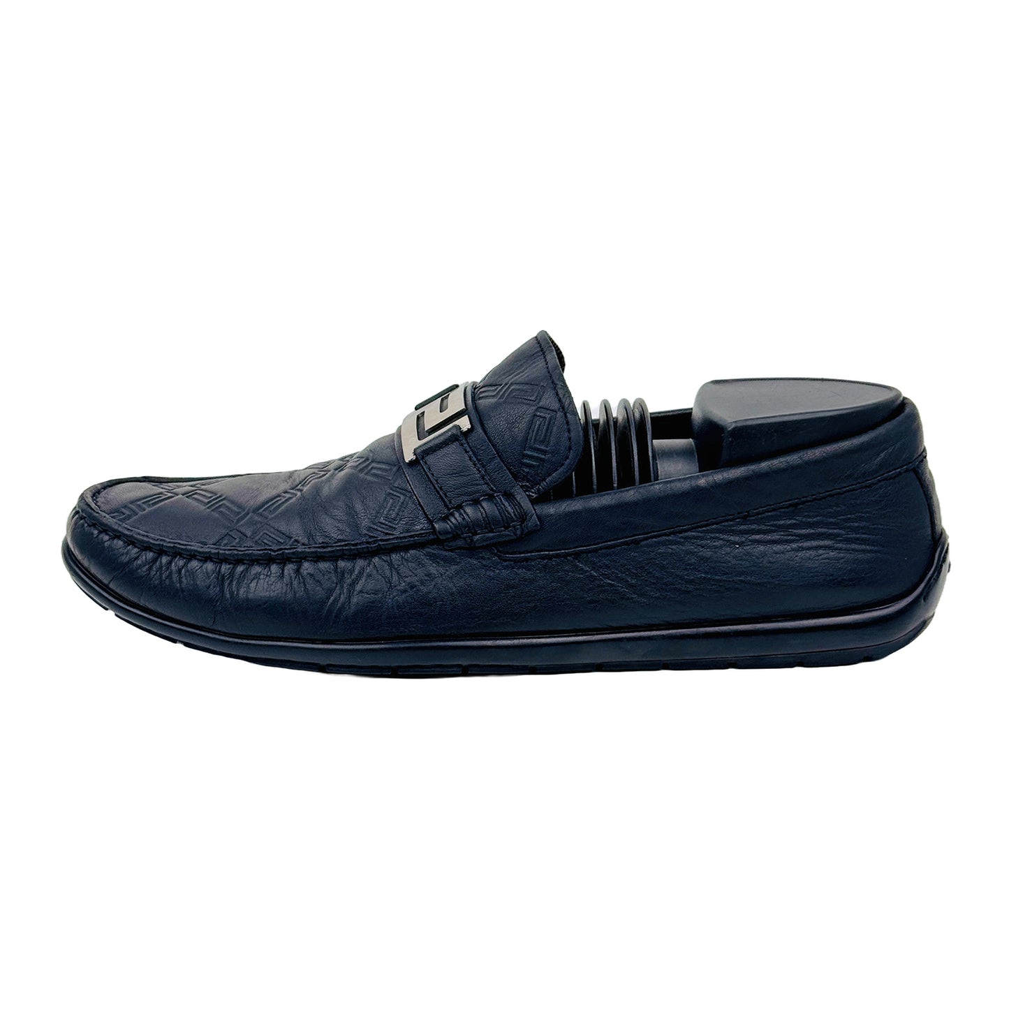 Versace Men's Leather Black Moccasin Shoes (Size 39/40)