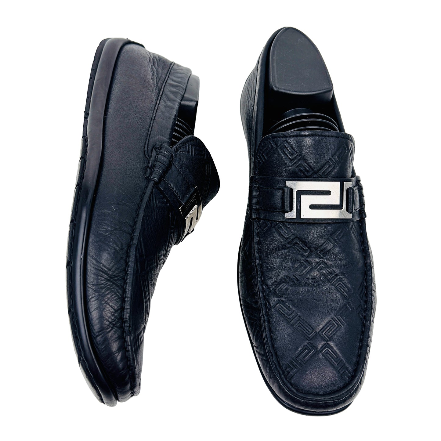 Versace Men's Leather Black Moccasin Shoes (Size 39/40)