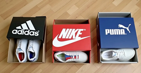 Nike, Adidas, and Puma shoes in branded boxes ready for unboxing.