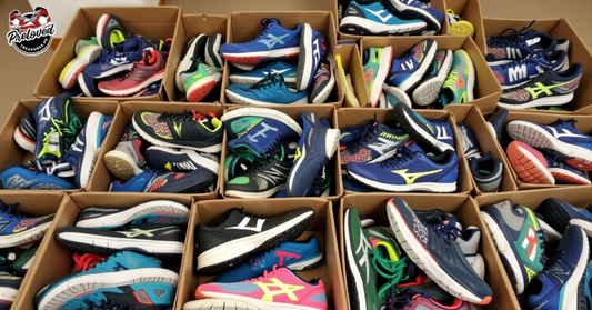Boxes filled with used sneakers