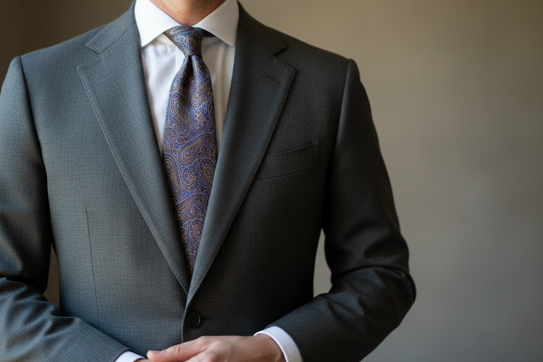 Well-dressed man in a sharp suit with a beautifully knotted preloved silk tie