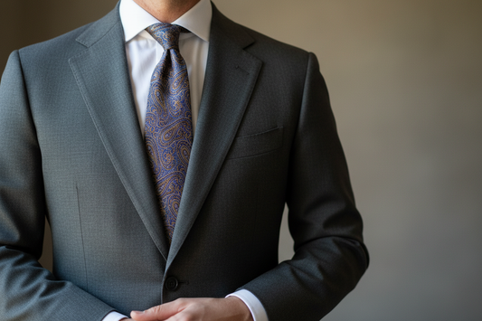 Well-dressed man in a sharp suit with a beautifully knotted preloved silk tie